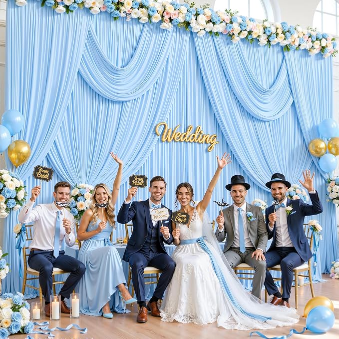 10 Panels Baby Blue Backdrop Curtains - Image 2