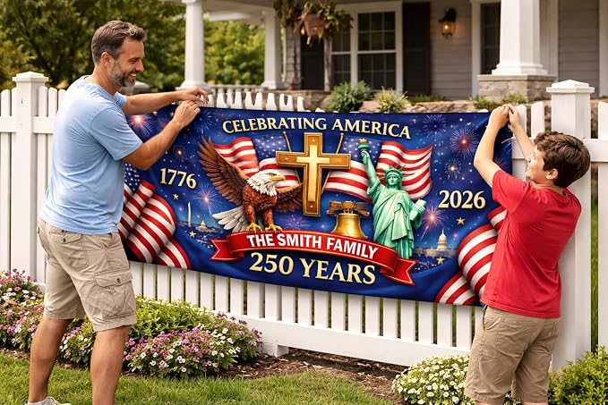 Personalized 250 Years of Freedom USA Banner 1776-2026, Patriotic American - Image 2