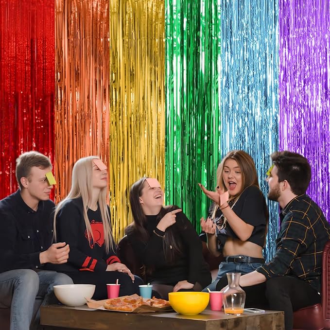 5 Pack Rainbow Party Backdrop Streamers Decorations Colorful Foil Fringe - Image 6