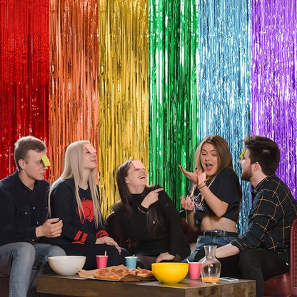 5 Pack Rainbow Party Backdrop Streamers Decorations Colorful Foil Fringe - Image 6