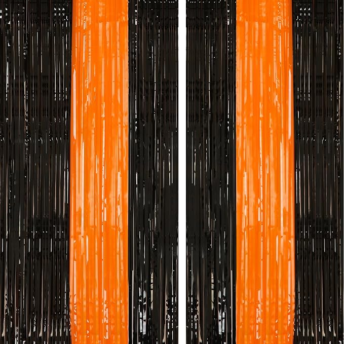 PIGETALE 2 Pack Black and Orange Tinsel Foil Fringe Curtain, 3.2Ftx8.2Ft by welcomePIGETALE
