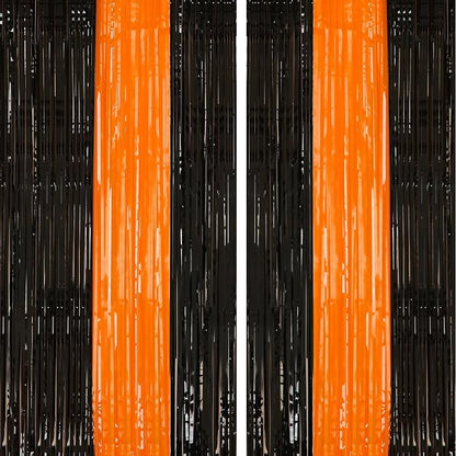 PIGETALE 2 Pack Black and Orange Tinsel Foil Fringe Curtain, 3.2Ftx8.2Ft by welcomePIGETALE