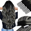 YoungSee Human Hair Tape in Extensions Black Ombre Invisible Tape-in Natural Hair Extensions Ombre Black to Silver Tape ins Hair Extension for Women 16 In 50g 20pcs Extensiones Adhesivas Pelo Humano