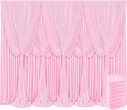 8 Panels Pink Backdrop Curtains by Tao-GePartyDecorations