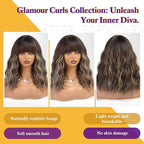 Brown Curly Bob Wig with Bangs Short Wavy Brown mix Blonde Highlight Wigs for Women Lob Haircut Synthetic Heat Resistant Bob Wigs 14IN…