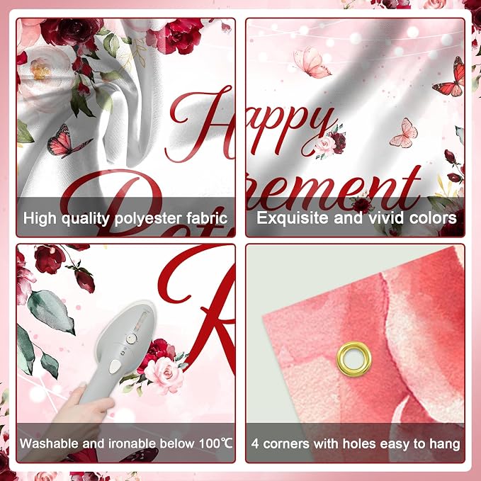 Happy Retirement Banner for Women Burgundy Floral Retirement Party Decorations - Image 8