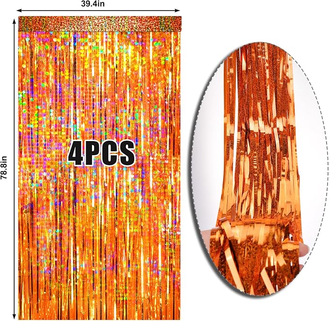 4 Packs Orange Foil Fringe Curtain, Baby Shower, Thanksgiving, Friendsgiving - Image 6