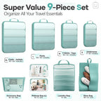 Veken 9/11 Set Compression Packing Cubes for Travel Essentials,Compressible Expandable Large Luggage Suitcase Organizer Bags for Clothing,Durable Space Saver Storage Bags(Blue Green)