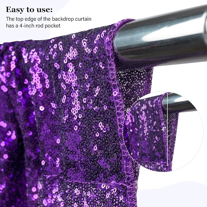 PartyDelight Purple Sequin Backdrop Curtains 2x8ft 2 Panels | Sparkly 3mm - Image 3