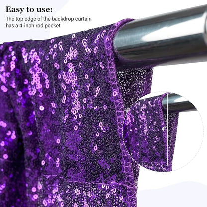 PartyDelight Purple Sequin Backdrop Curtains 2x8ft 2 Panels | Sparkly 3mm - Image 3