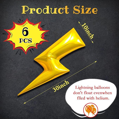 6Pcs Lightning Balloons Bolt Foil Party, 36 Inch Yellow Flash Lightning Shaped - Image 5