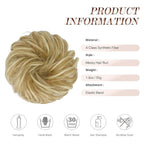 FESHFEN Messy Bun Hair Piece - Large Elastic Wavy Curly Hair Bun Scrunchies Ponytail Extensions Synthetic Chignon Hairpieces for Women, Light Ash Brown & Bleach Blonde 1.94oz