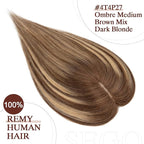 SEGO Hair Topper for Women, No Bangs Real Human Hair Topper with Anti-Slip Clips (12 Inches #4T4P27 Ombre Medium Brown Mix Dark Blonde)