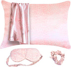 Satin Pillowcase Gift Set for Women – Pink Leopard, Silky Soft, Reduces Frizz | Includes Satin Eye Mask & Scrunchie | for Curly Hair, Sensitive Skin | Gift for Mom, Daughter, Girlfriend