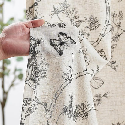 Black Floral Linen Curtains Farmhouse Rod Pocket 50W X 63L 2 Panels | Charlotte - Image 5