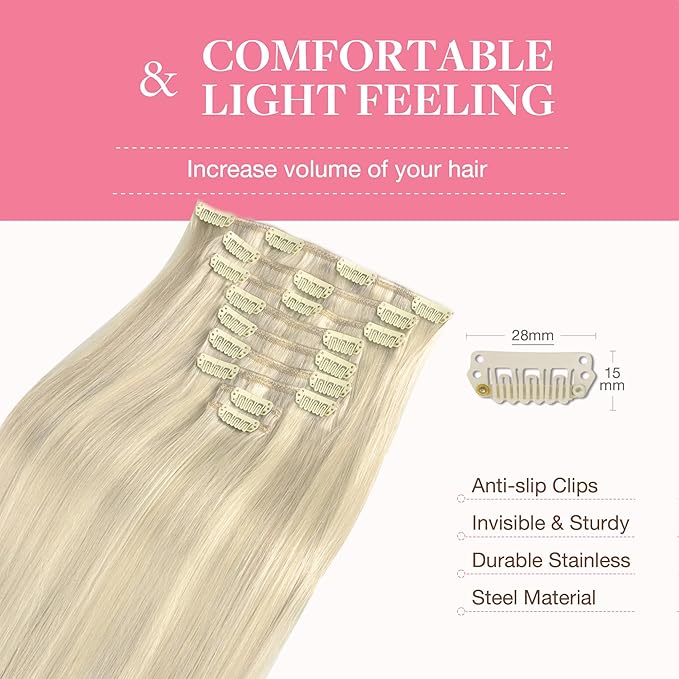 GOO GOO Clip in Hair Extensions Real Human Hair, Remy Human Hair Extensions Clip ins for Women, Natural Human Hair, 20inch 150g 9Pcs, 17A/60A Ash Blonde Highlighted Platinum Blonde