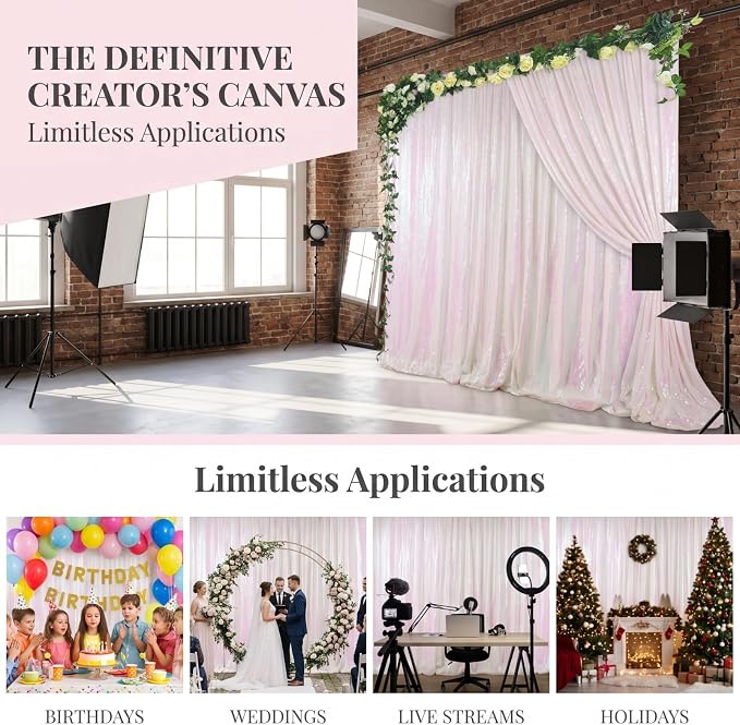 ShinyBeauty Iridescent Sequin Backdrop 5FTx7FT White - Image 6