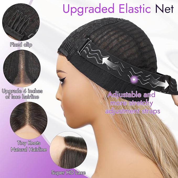 Ombre Blonde Wig for Women Long Wavy 4x1 Lace Natural Hairline Glueless for Beginners Middle Part Synthetic for Daily Party Use 30Inch