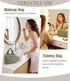 Travel Toiletry Bag for Women, Large Wide-open Puffy Cosmetic Makeup Bag with Wet-Dry Separation, Multi-Pocket Organizer with Carry Handle for Toiletries, Cosmetics, Essentials, Green