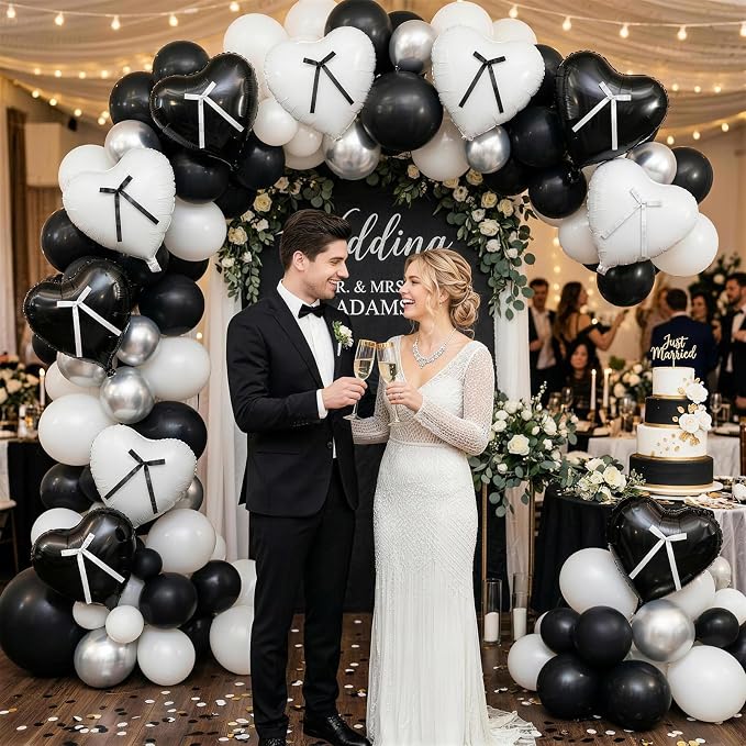 Black White Heart Balloons - Image 6