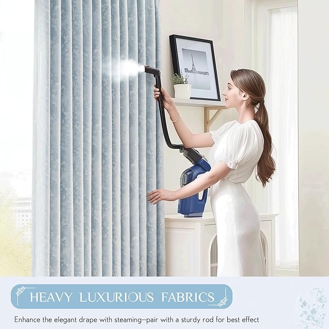 Beauoop Blue Floral Jacquard Blackout Curtains - Image 5