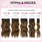 Clip in Hair Extensions, 8PCS 16 Inch Wavy Dark Brown Hair Extensions Clip Ins Mix Blonde, Synthetic Hairpieces for Women