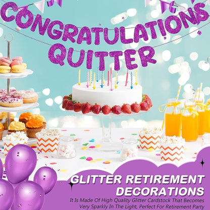 Fulmoon Pre Strung Congratulations Quitter Glitter Banner Funny Retirement - Image 7