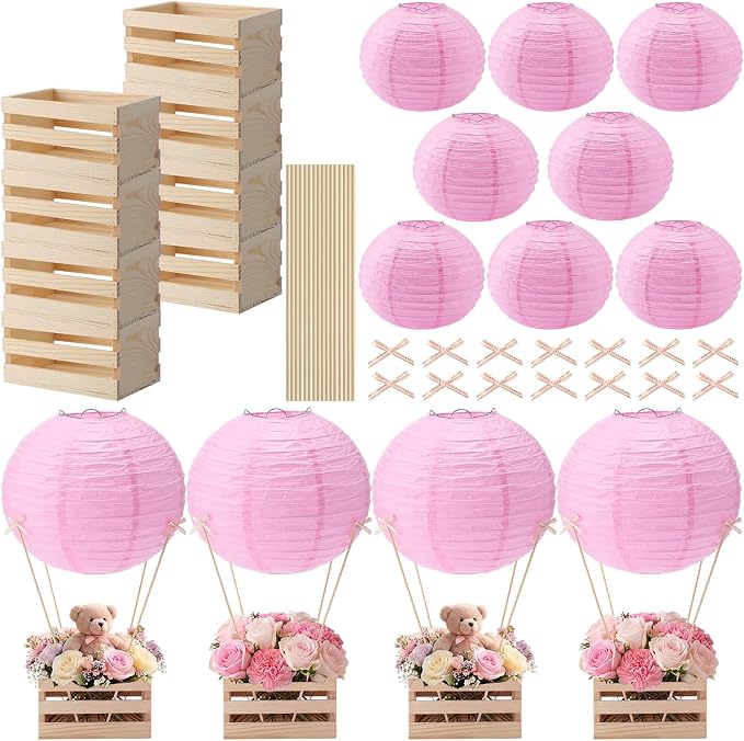 Gerrii 8 Sets Pink Hot Air Balloon Table Centerpieces, DIY Hot Air Balloon Decor by Gerrii