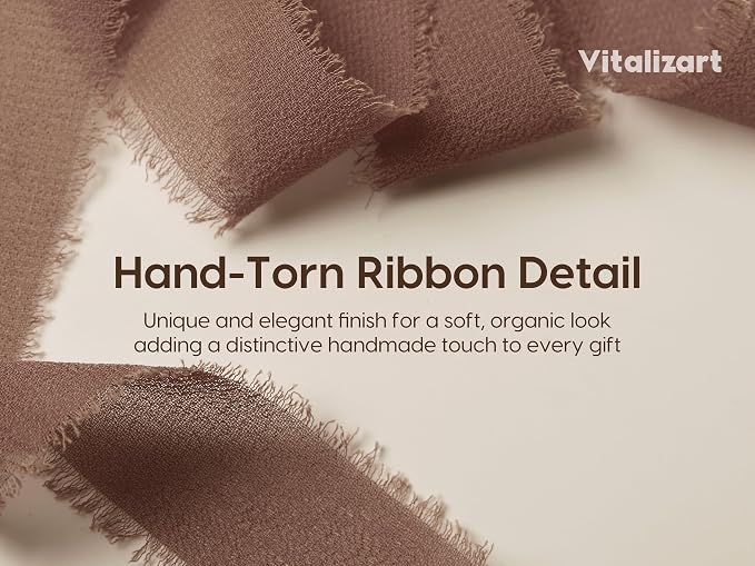 Vitalizart Brown Chiffon Silk Ribbon 1" x 21 Yd Handmade Frayed Fringe | Rustic - Image 4