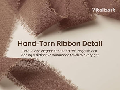 Vitalizart Brown Chiffon Silk Ribbon 1" x 21 Yd Handmade Frayed Fringe | Rustic - Image 4