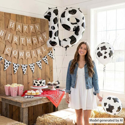 40 Inch Cow Print Number 19 Balloon Set, Giant Black & White Cowhide Foil Mylar - Image 3