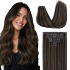 GOO GOO Clip in Hair Extensions Real Human Hair, Remy Human Hair Extensions Clip ins for Women, Natural Human Hair, 22inch 160g 7 Pcs, #2/6 Dark Brown Highlighted Chestnut Brown