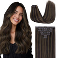 GOO GOO Clip in Hair Extensions Real Human Hair, Remy Human Hair Extensions Clip ins for Women, Natural Human Hair, 22inch 140g 7 Pcs, #2/6 Dark Brown Highlighted Chestnut Brown
