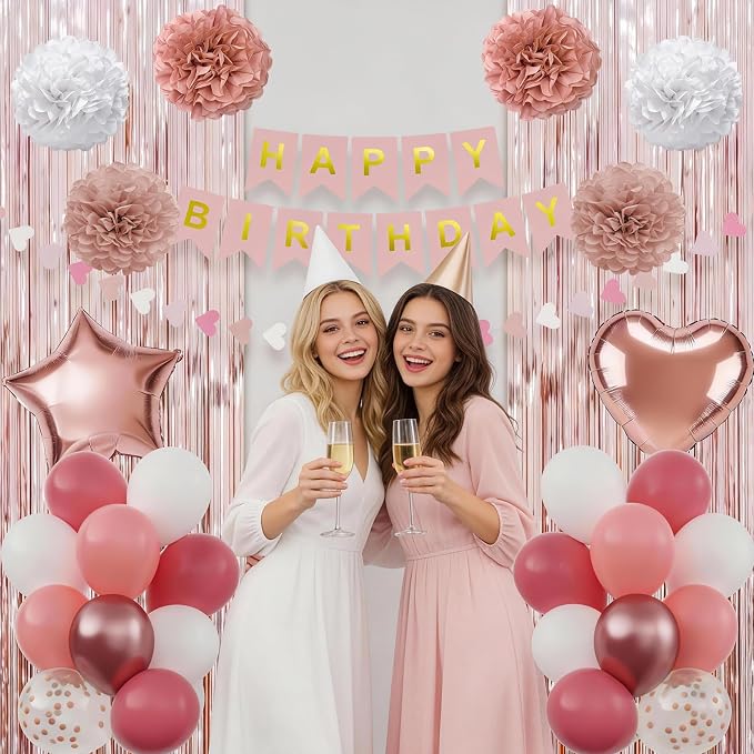 Dusty Pink Happy Birthday Party Decorations - Image 3