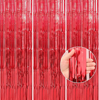 Crosize 8 Pack Red Party Streamers Backdrop, 3.3 x 9.9 ft | Tinsel Foil Fringe by Crosize