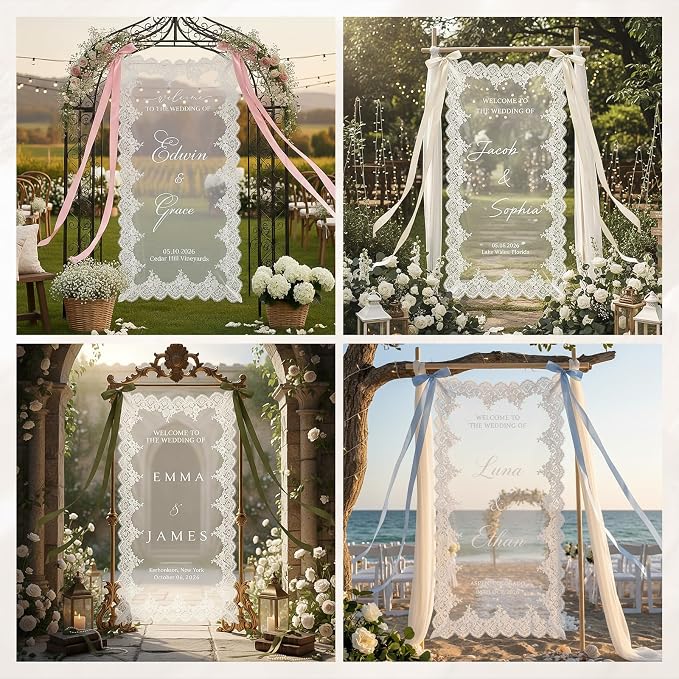 Personalized Sheer Tulle Wedding Welcome Banner Sign - Image 3