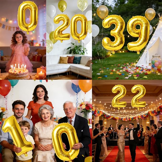 40 Inch Number 39 Balloons for 39th Birthday Party Decorations, 0-100 Gold - Image 7