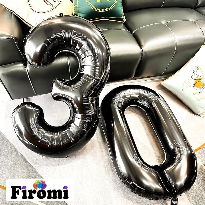 FIROMI 30 Number Balloons Black Big Mylar Foil 30th Balloon Numbers 40-inch | - Image 3