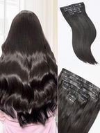 LUVME Straight Seamless 110g 7Pcs Clip in Hair Extensions Full Max with 18inch Remy Human Hair Extensions, Natural Black 100% Real Soft Human Hair