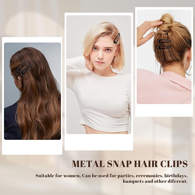 20 PCS Metal Snap Hair Clips Water Drop No Slip Barrettes for Women Bright Small Hair Clips For Thick And Thin Fine Hair,Black,1.97 x 0.5 In.