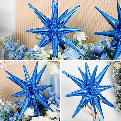 9Pcs Blue Star Balloons, Large Explosion Star Foil Balloons, Metallic Blue - Image 4