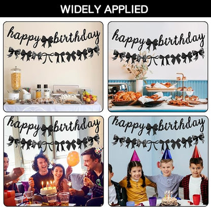 2pcs Glitter Black Bow Party Banner Pre-Strung Happy Birthday Decorations Bow - Image 6