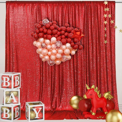 PartyDelight Red Sequin Backdrop 6x6ft Sparkly Photo Curtain | 4 Inch Rod - Image 6