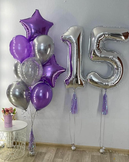 40 Inch Silver 14 Number Balloons Giant 14 or 41 Balloons Silver Birthday 14 - Image 6