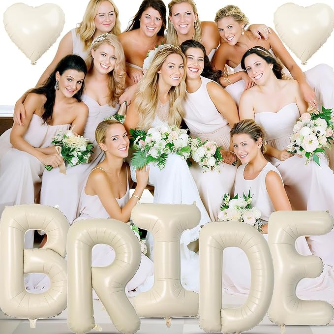 40inch Beige BRIDE Letter Balloons, Giant Cream White Sand Bride Foil Helium - Image 6