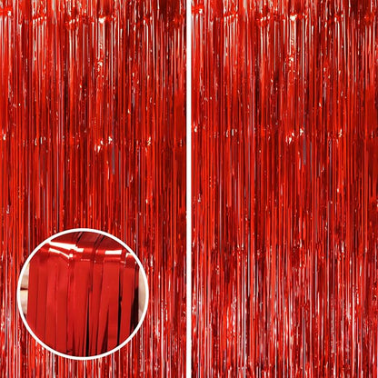 Voircoloria Red Foil Fringe Backdrop Curtains, 2 Pack | Tinsel Streamers - Image 8