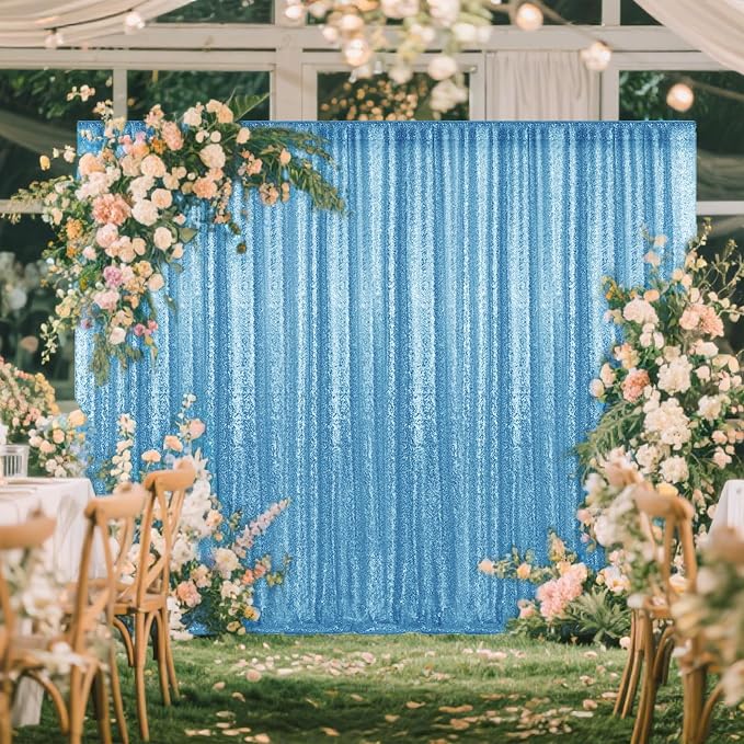 2×8FT-4PCS Blue Sequin Backdrop Curtains Panels, Photography Backdrop Glitter - Image 4