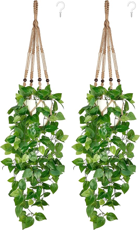 Mkono Fake Hanging Plant, Macrame Hanger by Mkono