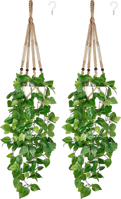Mkono Fake Hanging Plant, Macrame Hanger by Mkono