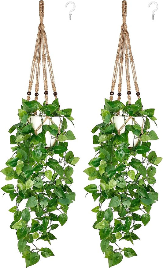 Mkono Fake Hanging Plant, Macrame Hanger by Mkono